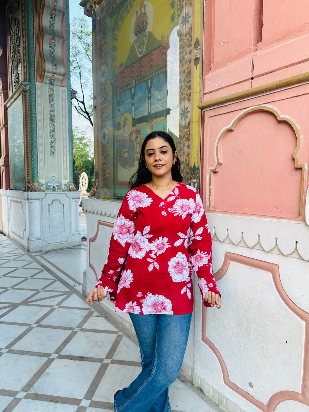 Wrap in Red Cotton Kurti