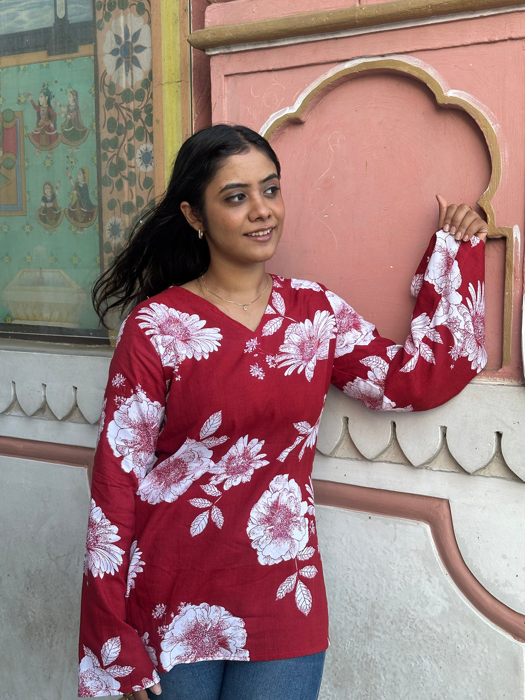 Wrap in Red Cotton Kurti