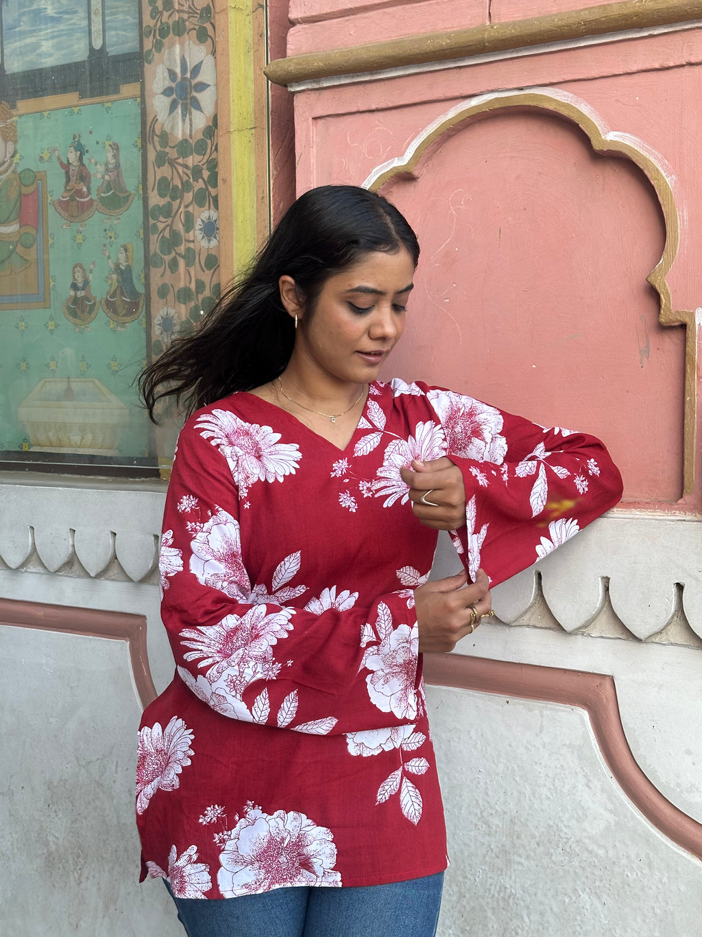 Wrap in Red Cotton Kurti