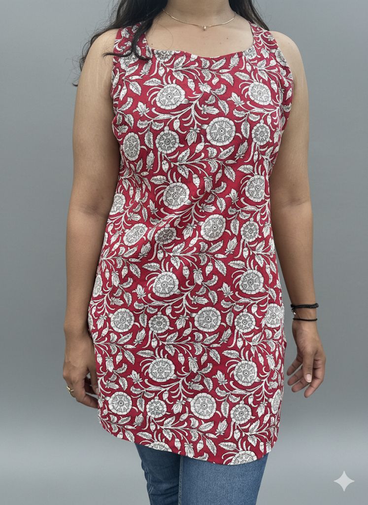 Cherry Red Cotton Kurti